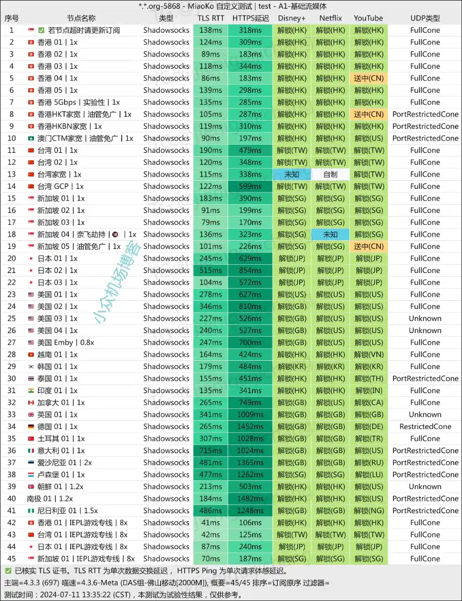 YepFast 椰皮机场流媒体解锁检测