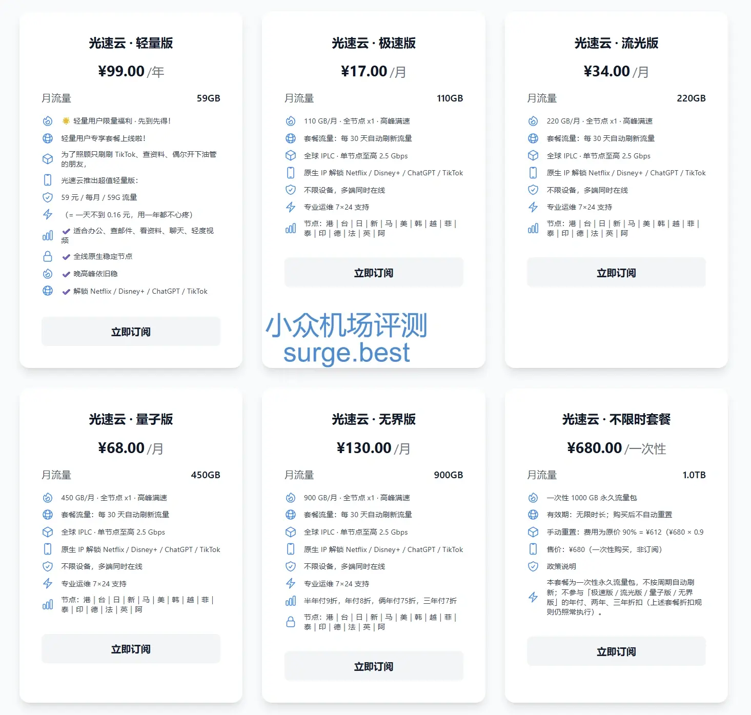 光速云机场订阅价格